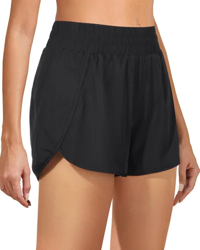 Vista 6 de Holipick 3'' High Waisted Running Shorts Mesh Liner Quick Dry Athletic Gym Track Workout Shorts Lightweight with Zip Pocket
