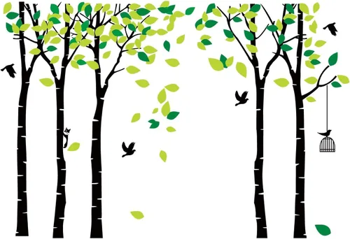 Vista 2 de ANBER Calcomanía de pared de árbol de la selva gigante removible, arte mural para dormitorio, guardería, habitación de bebé, habitación de niños
