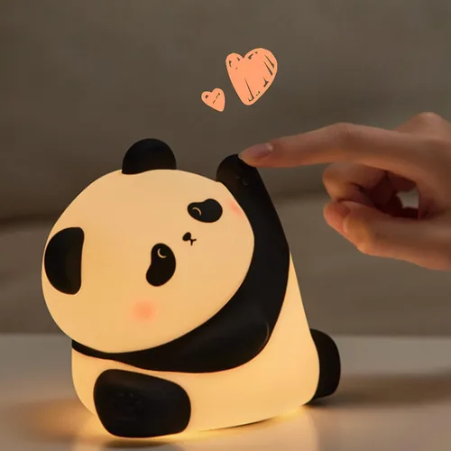Vista 11 de Linda luz nocturna recargable de panda, luz nocturna para guardería con 3 niveles de atenuación y temporizador, luz nocturna de silicona de lindo