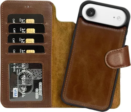 Vista 54 de HARDISTON Funda de piel auténtica hecha a mano compatible con iPhone 11 Pro de 5.8 pulgadas, funda magnética desmontable con tarjeteros - bordes