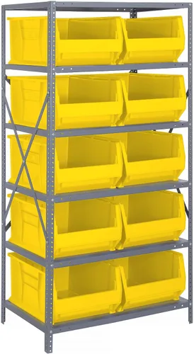 Vista 114 de Quantum QSBU-245BK Heavy Duty Shelving Unit with (7) Shelves and (24) QUS245 Black Bins for Garage Warehouse Storage Distribution 400 lb Load