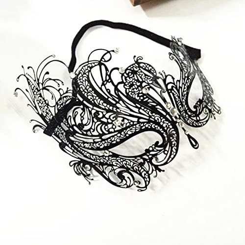 Vista 4 de FaceWood Máscara de mascarada para mujer, máscara de metal ultraligera brillante con diamantes de imitación veneciana, bonita fiesta, noche, baile