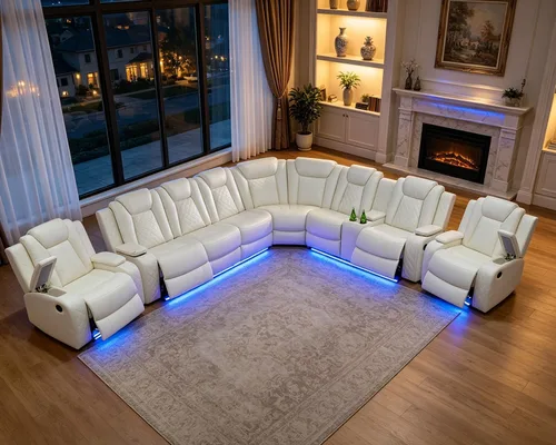 Vista 23 de Juego de sofá modular reclinable eléctrico para sala de estar, sofá modular reclinable de cuero con mesa auxiliar, soporte para tazas, consola