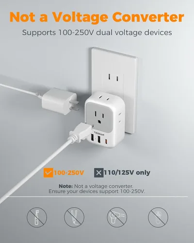 Vista 6 de TESSAN - Adaptador de enchufe de EE. UU. a Japón PD 20W, adaptador de 2 clavijas a 3 clavijas