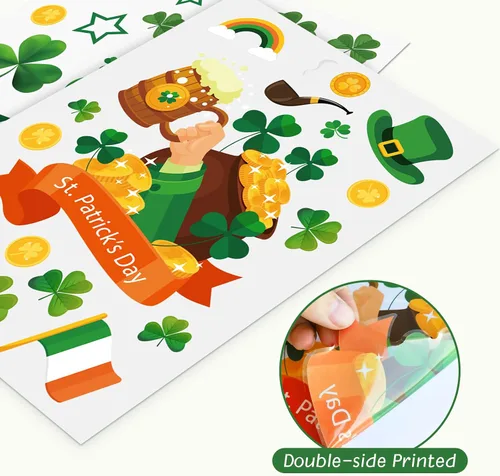 Vista 7 de Calcomanías estáticas reutilizables para ventana del día de San Patricio, estilo duende grande, reutilizables, para decoraciones del día de San