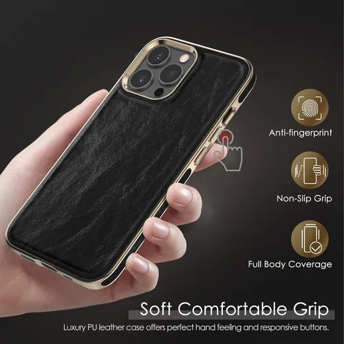 Vista 5 de LOHASIC Funda de cuero para iPhone 14 Pro compatible con Magsafe, funda de poliuretano delgada de lujo, agarre suave, a prueba de golpes, protección