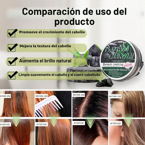 Vista 5 de Barra de champú de carbón de bambú para cabello gris, jabón negro para cabello gris, orgánico natural, champú y acondicionador para cabello