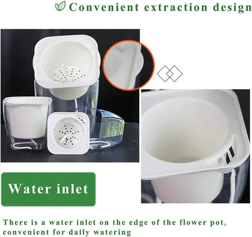 Vista 5 de FENGZHITAO - Maceta de riego automático, macetas de plástico transparente con riego automático, maceta cuadrada para todas las plantas de casa