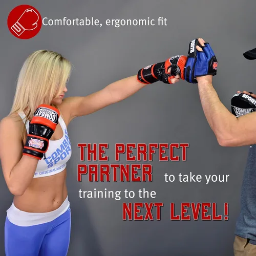 Vista 6 de Combat Sports Max Strike - Guantes de entrenamiento de MMA, guantes de palma abierta para MMA, Muay Thai y Kickboxing, rojo, talla L