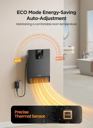 Vista 4 de GiveBest Calentador de pared inteligente, calentador de espacio eléctrico Negro