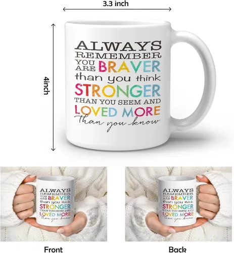 Vista 4 de OGILRE Taza de cerámica con texto en inglés "Always Remember You Are Braver Than You Believe" ("Always Remember You Are Braver Than You Believe")