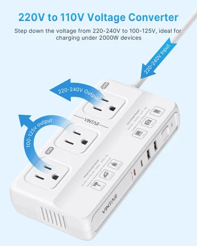 Vista 7 de VINTAR Convertidor de 220 V a 110 V, convertidor de voltaje de viaje de Blanco