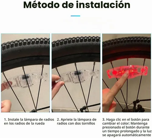 Vista 3 de Luces LED recargables para radios de bicicleta, paquete de 2, impermeables