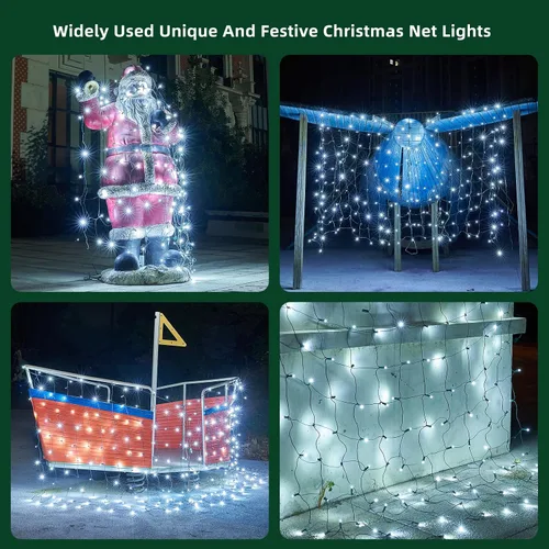 Vista 5 de Red de luces LED de Navidad para exteriores, decoraciones de Navidad para exteriores, 120 LED, 6 pies x 4 pies, con certificación UL, conectable