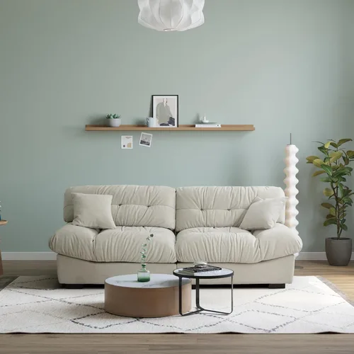 Vista 11 de Sofá modular profundo de 89 pulgadas, sofás minimalistas con cojín grueso, cómodo sofá de pana con dos almohadas para sala de estar, apartamento