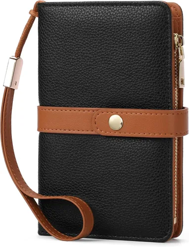 Vista 7 de Cartera pequeña para mujer, con bloqueo RFID, de piel vegana, delgada, plegable, para tarjetas de crédito, portapasaporte, cartera de viaje