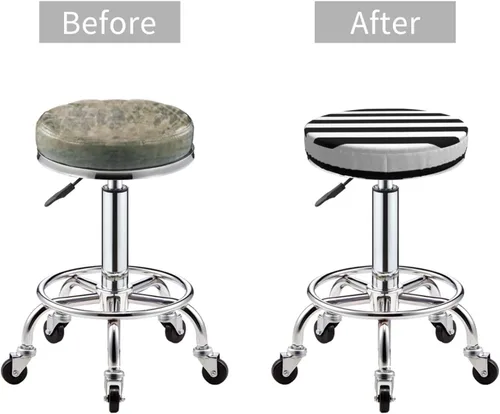 Vista 4 de Fundas de taburete de bar redondas elásticas y negras con rayas, fundas de taburete de bar, fundas de asiento de taburete, fundas elásticas