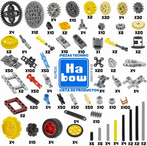 Vista 5 de Habow 852pcs Technic-Parts Gears-Axle-Pin-Connector Compatible con Lego-Technic, Ruedas Amortiguadoras, Articulaciones de Marco de Enlace de Cadena