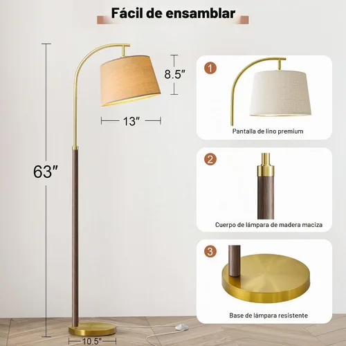 Vista 6 de Lámparas de pie de madera real para sala de estar, dormitorio, lámpara