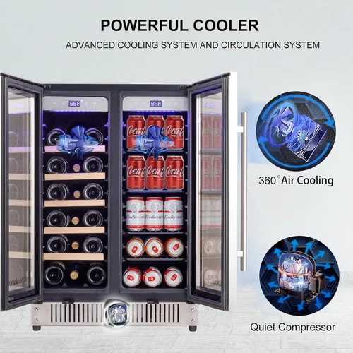 Vista 3 de Cobalance Refrigerador de vino y bebidas de doble zona de 24 pulgadas, enfriador de 72 latas y 20 botellas y enfriador de vino de una sola botella