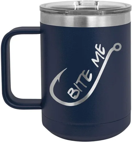 Vista 18 de BITE ME Negro 15 oz Taza de café w/tapa deslizante Taza de café de viaje aislada Ideas de regalos de cumpleaños o Navidad de mujeres u hombres
