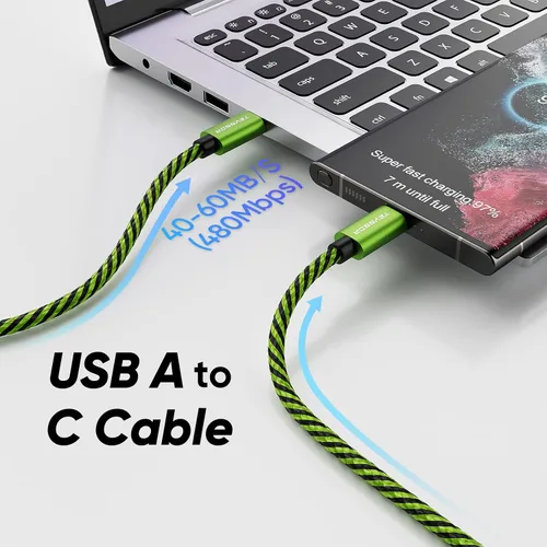 Vista 4 de Teyssor Cable USB C de 10 pies, paquete de 5 unidades de nailon trenzado USB A a tipo C, cable de carga rápida compatible con Samsung Galaxy S24 S23