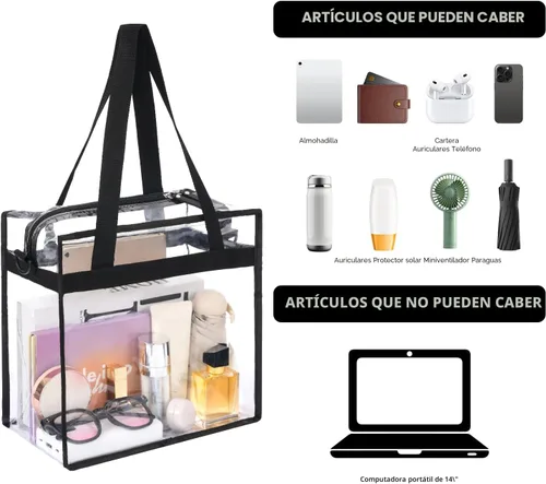 Vista 4 de BAGAIL - Bolsas transparentes 12x6x12 aprobadas para estadios con cierre de cremallera, bolsa de hombro bandolera con correa ajustable