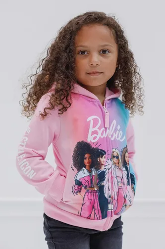 Vista 4 de Barbie Sudadera con capucha de forro polar con cremallera para niñas pequeñas y grandes