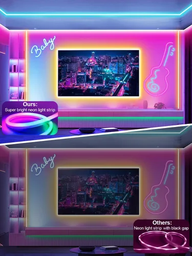 Vista 2 de Ledagic Tira de luces LED de neón RGB de 32.8 pies con aplicación, control remoto, tira de luz de neón impermeable IP65 para interiores