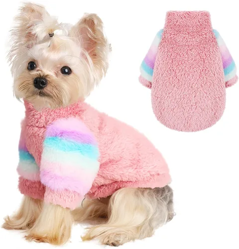 Vista 7 de Suéter de perro para perros pequeños, ropa de invierno para niños y niñas, machos y hembras, sudaderas con capucha de forro polar cálido para Verde
