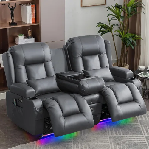 Vista 2 de URRED Sofá reclinable Power Loveseat con masaje y calor, gris ceniza