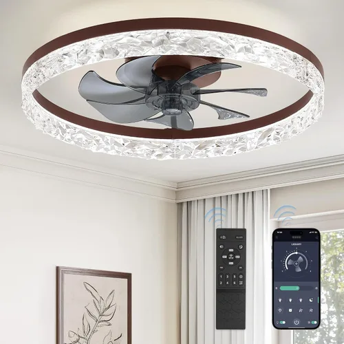 Vista 24 de LEDIARY Ventiladores de techo modernos de 20 pulgadas con luces y control remoto, ventilador de techo regulable de perfil bajo, ventilador de techo
