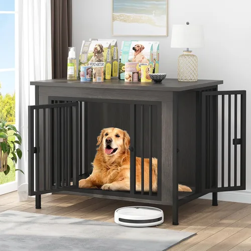Vista 17 de EasyCom Mueble de jaula para perros para 1 o 2 perros, jaulas resistentes para perros individuales/dobles para perros pequeños, medianos y grandes