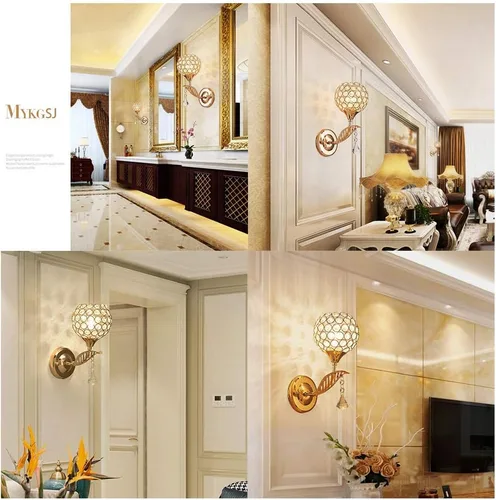 Vista 6 de Lámpara colgante moderna de cristal con acabado cromado para dormitorio, con interruptor de cable de tracción, enchufe E14 (dorado)
