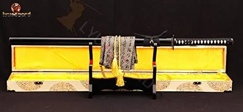 Vista 2 de Espada ninja japonesa de espiga completa lista para batalla 1095 de acero de alto carbono, hoja muy afilada