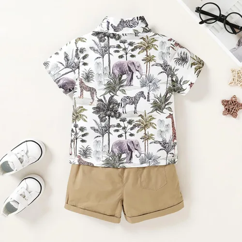 Vista 10 de JEELLIGULAR Conjunto de ropa de verano para bebé niño de manga corta con botones y pantalones cortos, trajes casuales para caballeros de 1 a 6 años