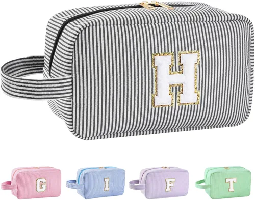 Vista 181 de Bolsa de maquillaje personalizada con inicial A-Z para mujeres, niñas y niños, bolsa de aseo de viaje, bolsa de maquillaje preparada, bolsa