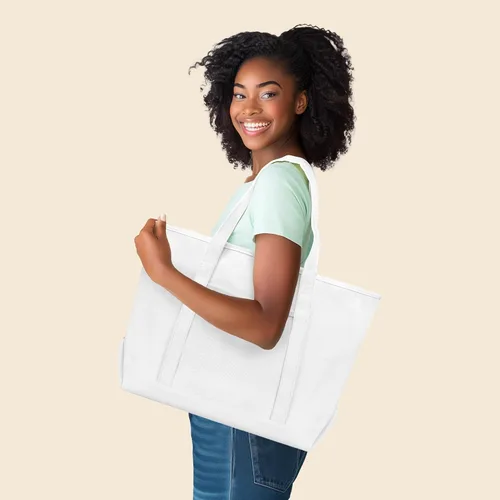 Vista 2 de Bolsa Dalix de 23 pulgadas, calidad superior, 24 oz, bolsa de lona de algodón Blanco
