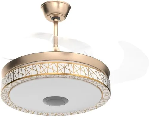 Vista 4 de Candelabro Bluetooth de 42 pulgadas con luces y control remoto, ventilador de techo moderno con cuchillas retráctiles, color dorado