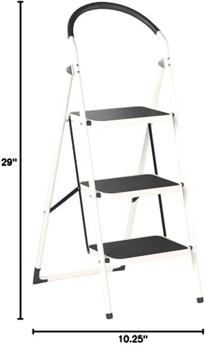 Vista 8 de LivingSURE Combo de taburete de escalera de 3 escalones con asa, taburete plegable antideslizante, escalera de pedal extra ancha resistente