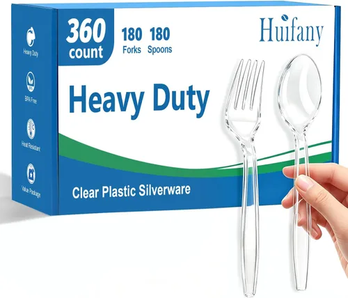 Vista 11 de 100 Count Extra Heavy Duty Clear Plastic Forks and Spoons Set