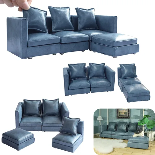 Vista 14 de iLAND Muebles de Casa de Muñecas Sofá Seccional en Miniatura para Decoración de Casa de Muñecas Compatible con Accesorios a Escala 1/12, Sofá