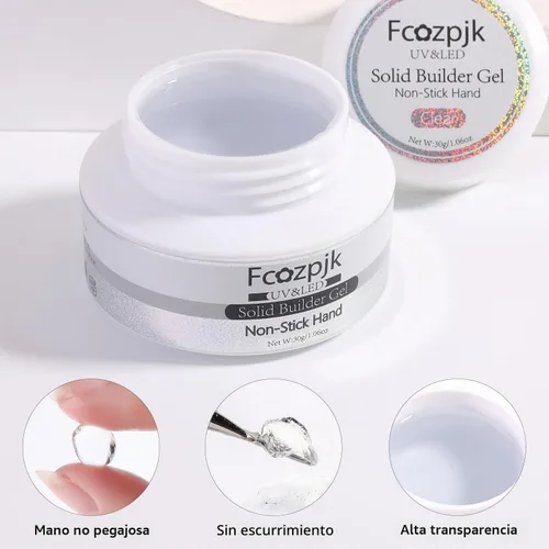 Vista 3 de Fcozpjk Gel constructor sólido de 30g para uñas y gel de esmalte de 15g, gel duro transparente no pegajoso para uñas con lápiz de tallado de Gel