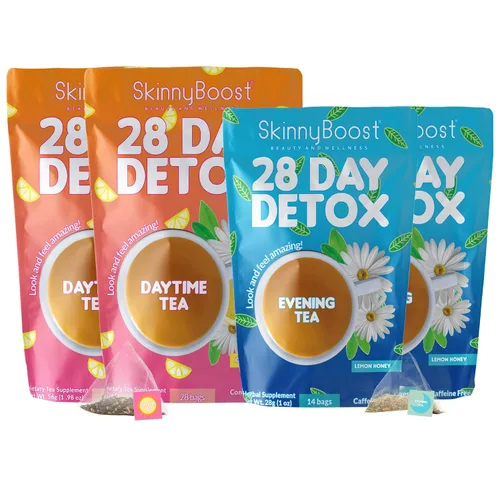 Vista 11 de SkinnyBoost - Kit de té desintoxicante de 2 paquetes – 1 de día HIBISCO (28 bolsas) + 1 de noche MANZANA CANELA (14 bolsas) – Desintoxicación herbal