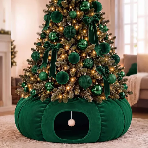 Vista 28 de Túnel de árbol de Navidad para gatos de 36 pulgadas, cama de dona, blanco