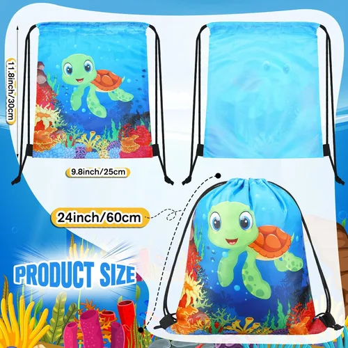 Vista 3 de Sanwuta 18 bolsas de recuerdo de fiesta bajo el mar, bolsas de regalo del océano, bolsas con cordón para regalo de playa, animales marinos, dulces