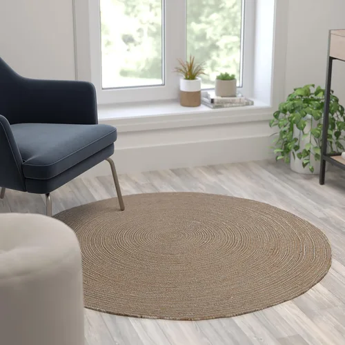 Vista 10 de Flash Furniture Prima - Alfombra de fibra natural de yute de 8 x 10 pies, alfombra trenzada de yute para interiores, alfombras de área natural