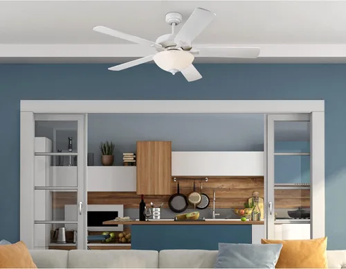 Vista 2 de Westinghouse 7308300 Albert, ventilador de techo LED tradicional con luz, 52 pulgadas, acabado blanco, vidrio esmerilado