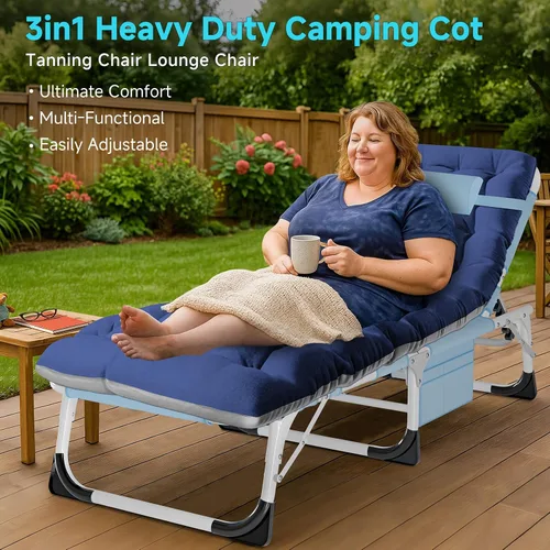Vista 9 de ABORON - Silla de bronceado 3 en 1 extragrande con tapete y reposabrazos, tumbonas plegables resistentes, 5 posiciones para exteriores, para playa