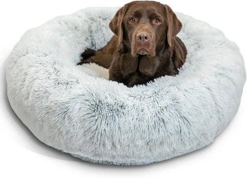 Vista 73 de Best Friends by Sheri - The Original Calming Donut - Cama calmante en forma de dona para perros y gatos - Pelo largo, azul bebé, M, 30 x 30 pulgadas
